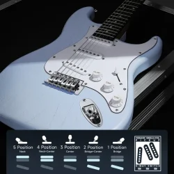 Donner DST-80 Komplet Elektrisk Guitar Begynder Pakke inkl. �veforst�rker, taske &amp; tilbeh�r (Sonic Blue)