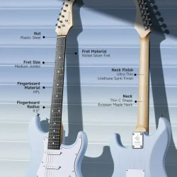 Donner DST-80 Komplet Elektrisk Guitar Begynder Pakke inkl. �veforst�rker, taske &amp; tilbeh�r (Sonic Blue)