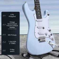 Donner DST-80 Komplet Elektrisk Guitar Begynder Pakke inkl. �veforst�rker, taske &amp; tilbeh�r (Sonic Blue)