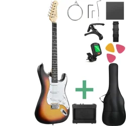 Donner DST-80 Komplet Elektrisk Guitar Begynder Pakke inkl. �veforst�rker, taske &amp; tilbeh�r (Sunburst)