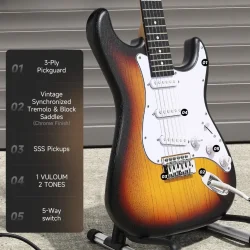 Donner DST-80 Komplet Elektrisk Guitar Begynder Pakke inkl. �veforst�rker, taske &amp; tilbeh�r (Sunburst)