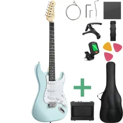 Donner DST-80 Komplet Elektrisk Guitar Begynder Pakke inkl. �veforst�rker, taske &amp; tilbeh�r (Surf Green)