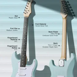 Donner DST-80 Komplet Elektrisk Guitar Begynder Pakke inkl. �veforst�rker, taske &amp; tilbeh�r (Surf Green)