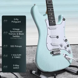 Donner DST-80 Komplet Elektrisk Guitar Begynder Pakke inkl. �veforst�rker, taske &amp; tilbeh�r (Surf Green)