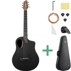 Donner RISING-G1 Rejse St�rrelse Western Guitar inkl. taske &amp; tilbeh�r (Kulfiber-top &amp; Sapele-krop)