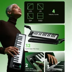 Donner KB-32 Kompakt MIDI Keyboard m/32 synth-action tangenter &amp; magnetisk Snap2Connect-tilkobling 