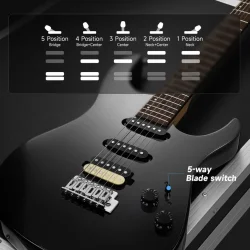 Donner DMT-66 Elektrisk Guitar m/HSS konfiguration inkl. taske &amp; tilbeh�r (Black)