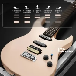 Donner DMT-66 Elektrisk Guitar m/HSS konfiguration inkl. taske &amp; tilbeh�r (Pink)