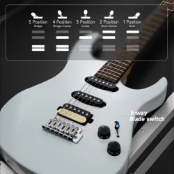 Donner DMT-66 Elektrisk Guitar m/HSS konfiguration inkl. taske &amp; tilbeh�r (Gray)