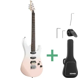Donner DMT-66 Elektrisk Guitar m/HSS konfiguration inkl. taske &amp; tilbeh�r (Pink-White)