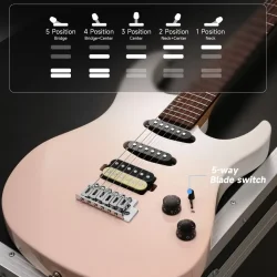 Donner DMT-66 Elektrisk Guitar m/HSS konfiguration inkl. taske &amp; tilbeh�r (Pink-White)