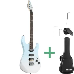 Donner DMT-66 Elektrisk Guitar m/HSS konfiguration inkl. taske &amp; tilbeh�r (Blue-White)