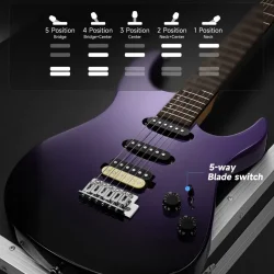 Donner DMT-66 Elektrisk Guitar m/HSS konfiguration inkl. taske &amp; tilbeh�r (Midnight Purple)