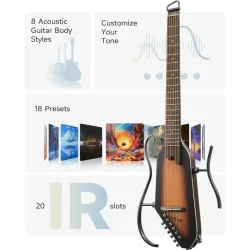 Donner HUSH-I PRO Silent Travel Elektrisk Guitar m/18 indbyggede effekter inkl. taske &amp; tilbeh�r (Sunburst Spruce)