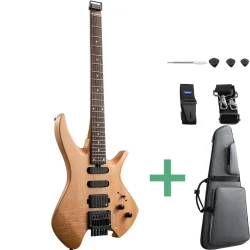 Donner HLX-500 Kompakt Ultralet Headless Elektrisk Guitar inkl. taske &amp; tilbeh�r (Natur) 