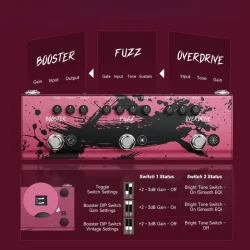 Donner MIYAVI Double Swords Rage Breaker Overdrive/Fuzz/Booster Guitar Effekt Pedal (3-i-1 Analog Gain Pedal)
