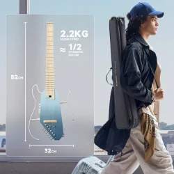 Donner HUSH-I PRO Silent Travel Elektrisk Guitar m/18 indbyggede effekter inkl. taske &amp; tilbeh�r (Hawaiian Blue)