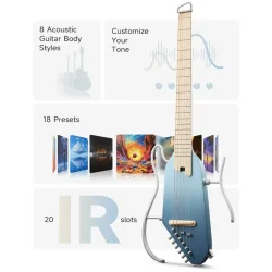 Donner HUSH-I PRO Silent Travel Elektrisk Guitar m/18 indbyggede effekter inkl. taske &amp; tilbeh�r (Hawaiian Blue)