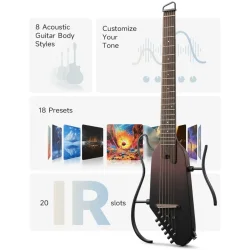 Donner HUSH-I PRO Silent Travel Elektrisk Guitar m/18 indbyggede effekter inkl. taske &amp; tilbeh�r (Maillard Fade)