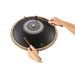 Meinl Sonic Energy OSTD1BKE 16" Oktav Steel Tongue Drum (D Kurd, laserbehandlet blomsterdesign, sort) inkl taske &amp; k�ller