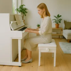 George Hennesey Harmony Klaverb�nk m/polstret s�de &amp; opbevaringsrum (hvid)