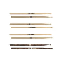 Promark RBH595AW-4PFG Rebound 5B Lacquered Hickory Acorn Wood Tip Trommestikker 4-pak (3 stk Rebound 5B+1 stk Rebound 5B Firegrain)